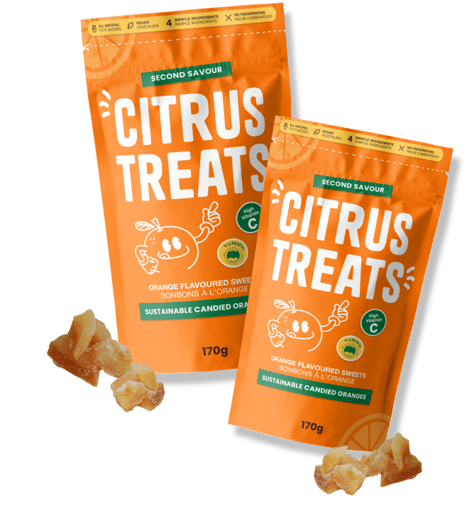 A bag of citrus treats, featuring vibrant, fresh fruit snacks with a zesty, tangy flavor